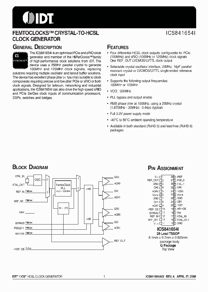 ICS841654AGI_5017199.PDF Datasheet