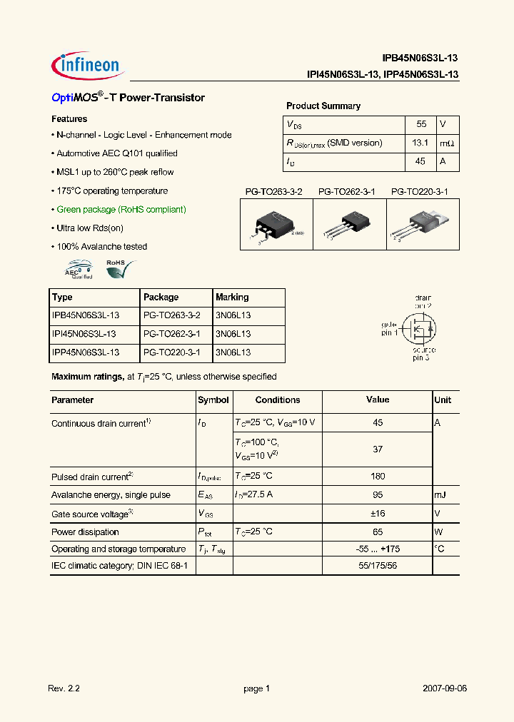 IPB45N06S3L-13_5037503.PDF Datasheet