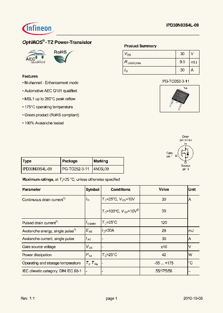 IPD30N03S4L-0910_5037671.PDF Datasheet