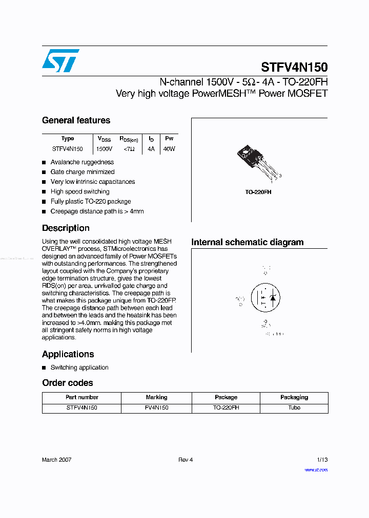 STFV4N150_73246.PDF Datasheet