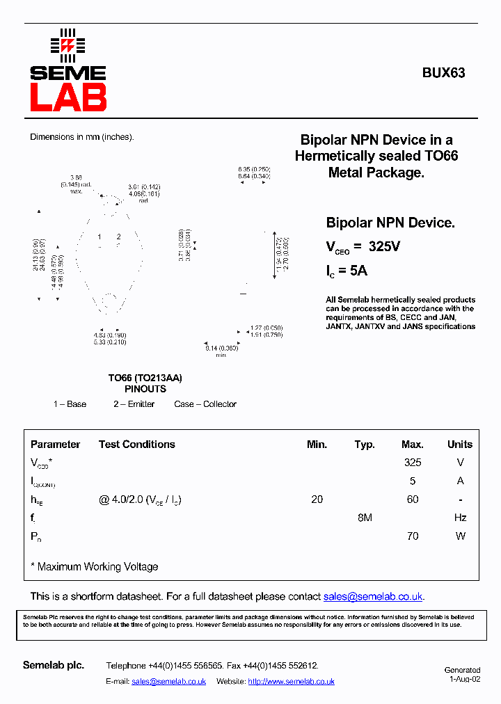 BUX63_124318.PDF Datasheet