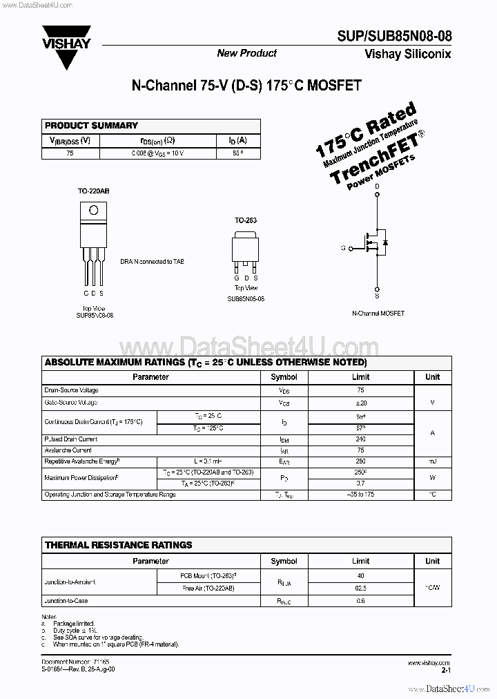 SUB85N08-08_136045.PDF Datasheet