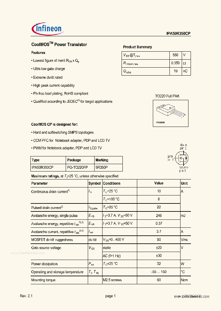 IPA50R350CP_148709.PDF Datasheet