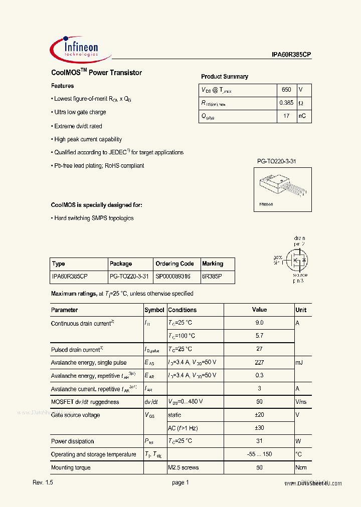 IPA60R385CP_148721.PDF Datasheet