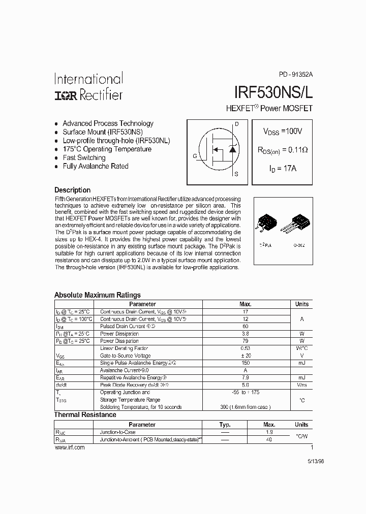 IRF530L_271329.PDF Datasheet