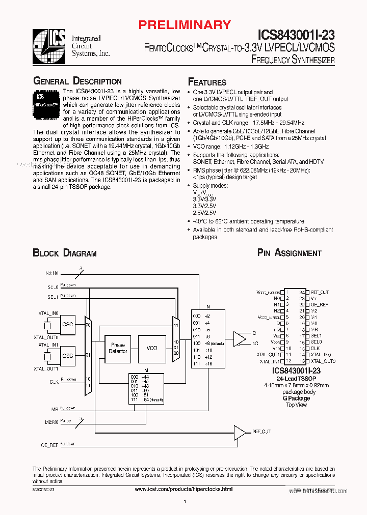 ICS843001I-23_251274.PDF Datasheet