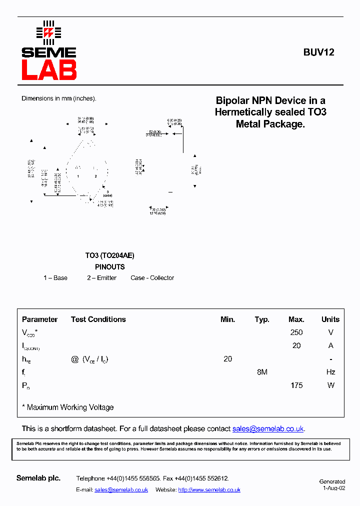 BUV12_372029.PDF Datasheet