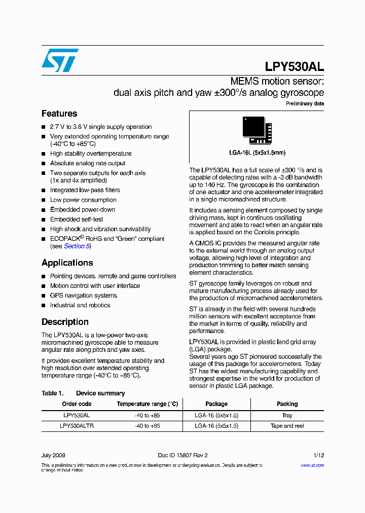 LPY530AL_721922.PDF Datasheet