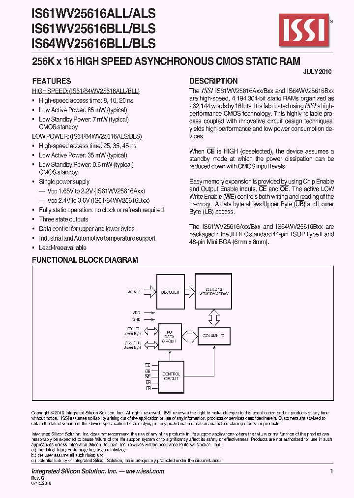 IS61WV25616BLS-25TLI-TR_470913.PDF Datasheet