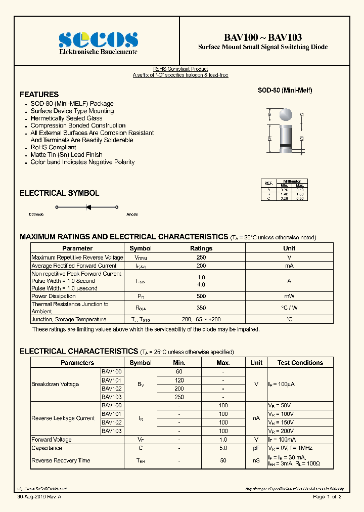 BAV100_813390.PDF Datasheet