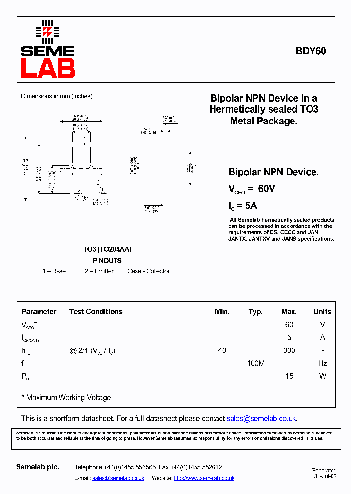 BDY60_688174.PDF Datasheet