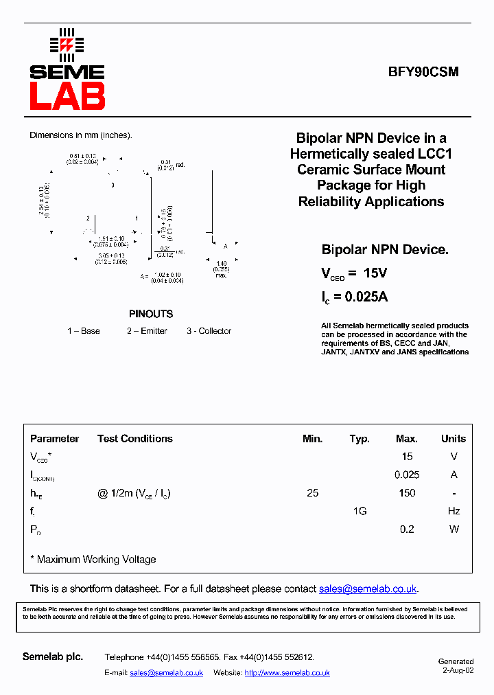 BFY90CSM_940009.PDF Datasheet