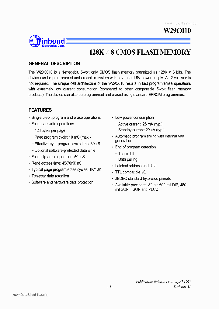W29C010_559256.PDF Datasheet