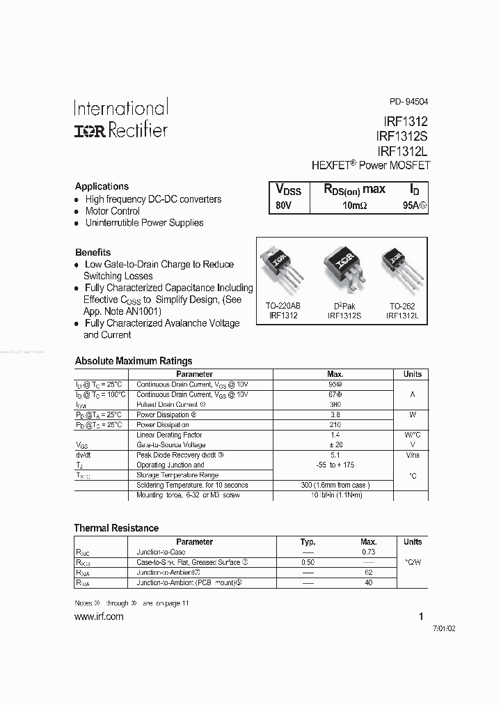 IRF1312_703584.PDF Datasheet