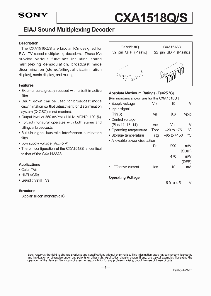 CXA1518Q_947555.PDF Datasheet