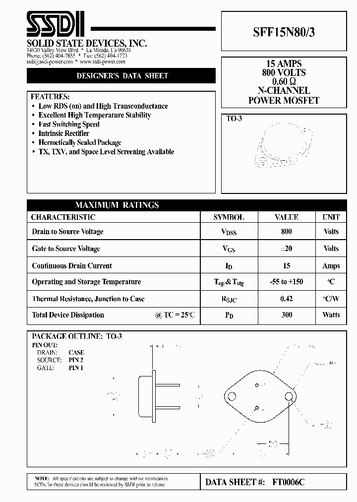 SFF15N80-3_1103967.PDF Datasheet