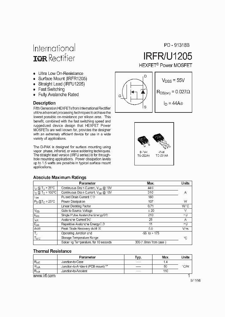 IRFRU1205_984503.PDF Datasheet