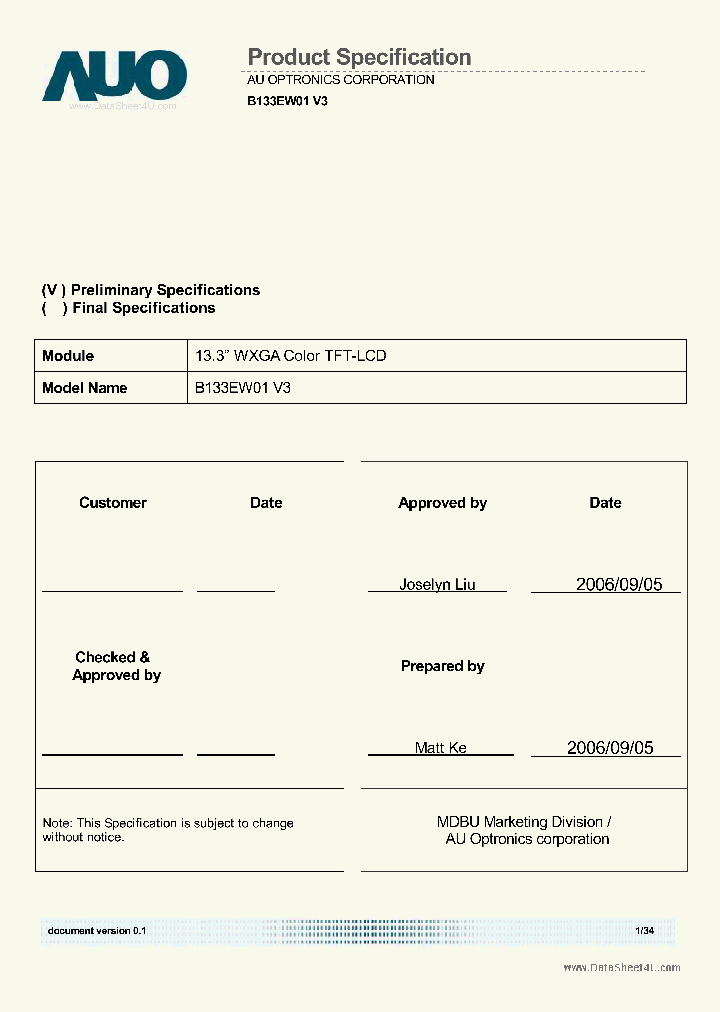 B133EW01_851494.PDF Datasheet