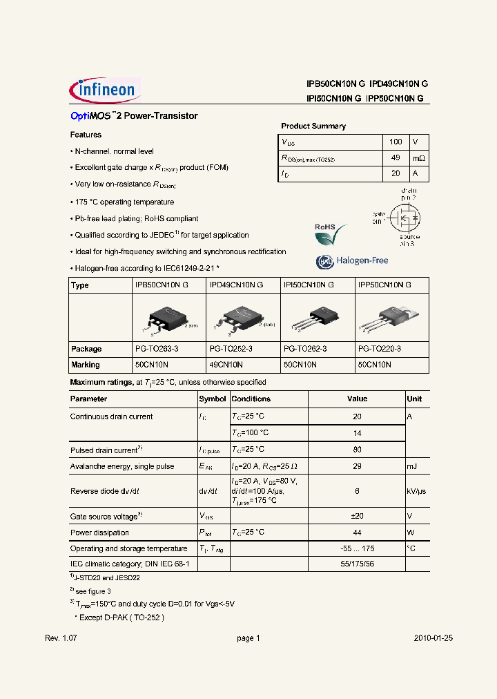 IPP50CN10NG_1174103.PDF Datasheet