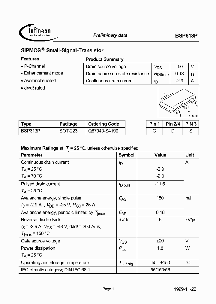 BSP613P_1279950.PDF Datasheet