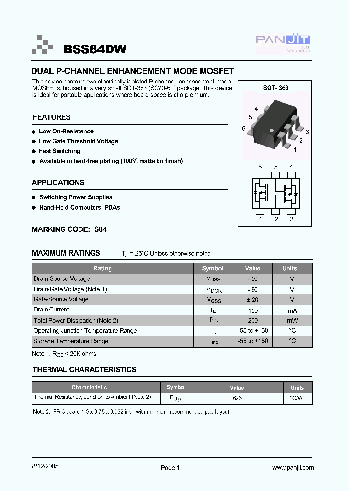 BSS84DWTR13_805184.PDF Datasheet