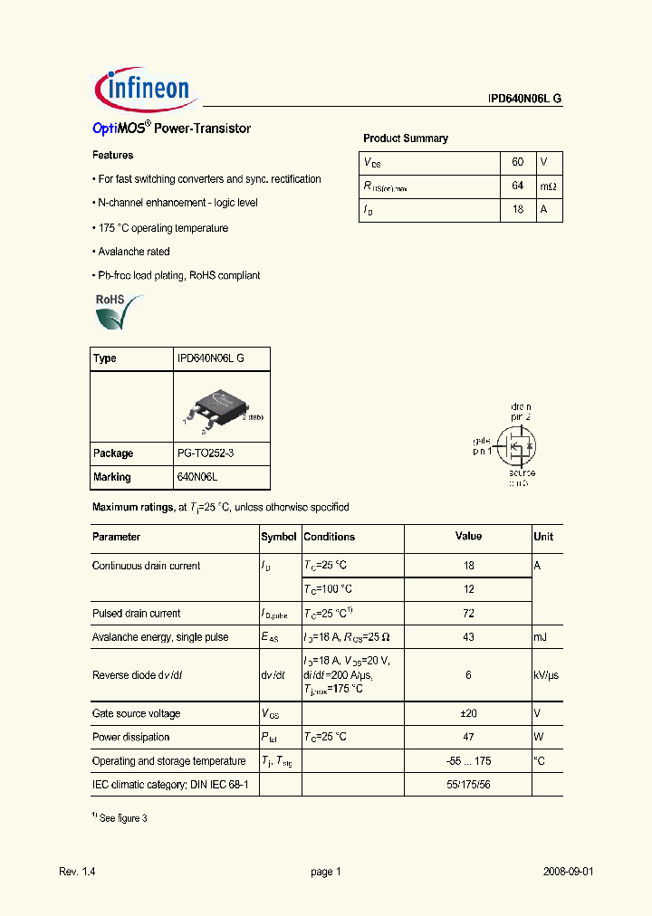 IPD640N06LG_1373346.PDF Datasheet