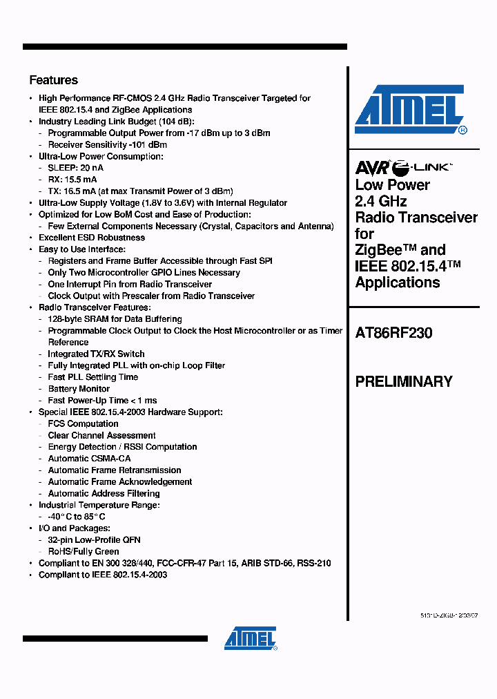 AT86RF230-ZU_1444448.PDF Datasheet