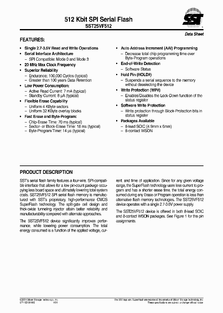 SST25VF512-20-4C-SA_1019658.PDF Datasheet