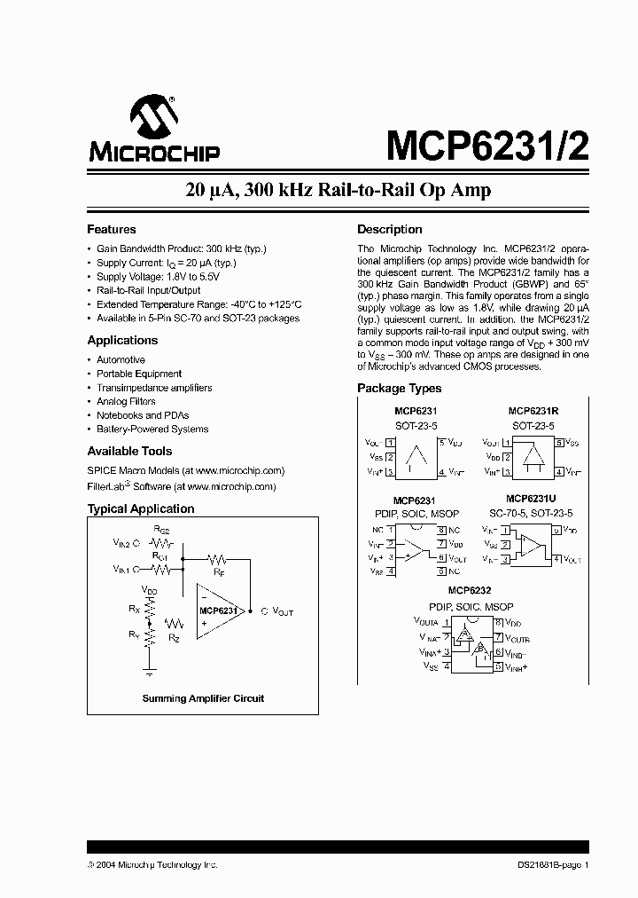 MCP6231-EP_1269707.PDF Datasheet