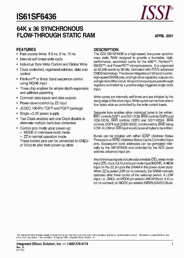 IS61SF6436-85TQ_1463789.PDF Datasheet