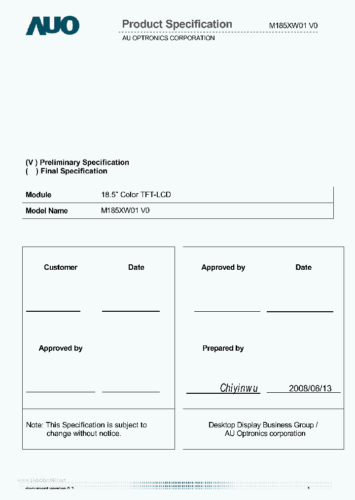 M185XW01-V0_1784165.PDF Datasheet