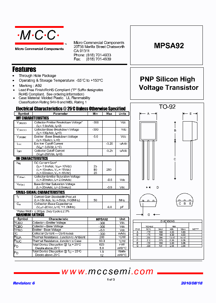 MPSA92-BP_1888289.PDF Datasheet