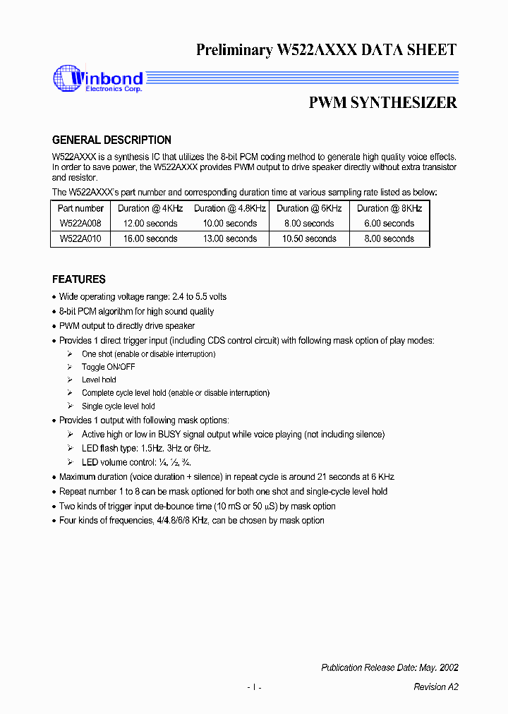 W522A010_2027811.PDF Datasheet