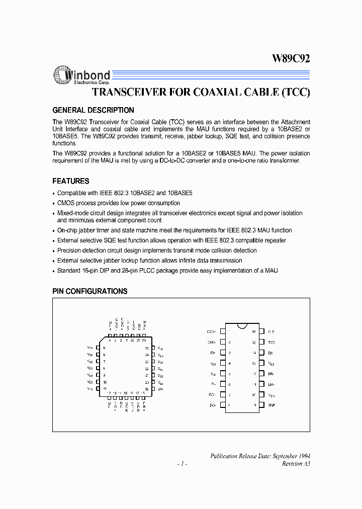 W89C92P_2067775.PDF Datasheet