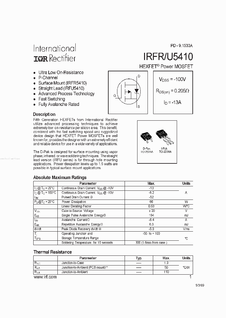 IRFR5410_2084131.PDF Datasheet