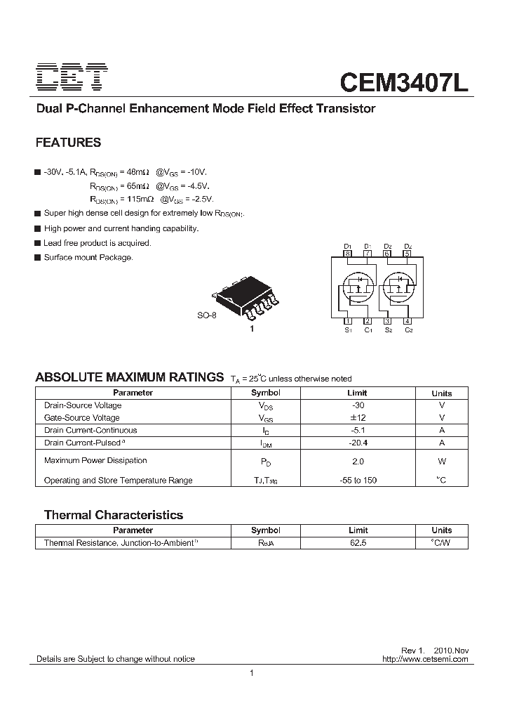 CEM3407L_2210504.PDF Datasheet