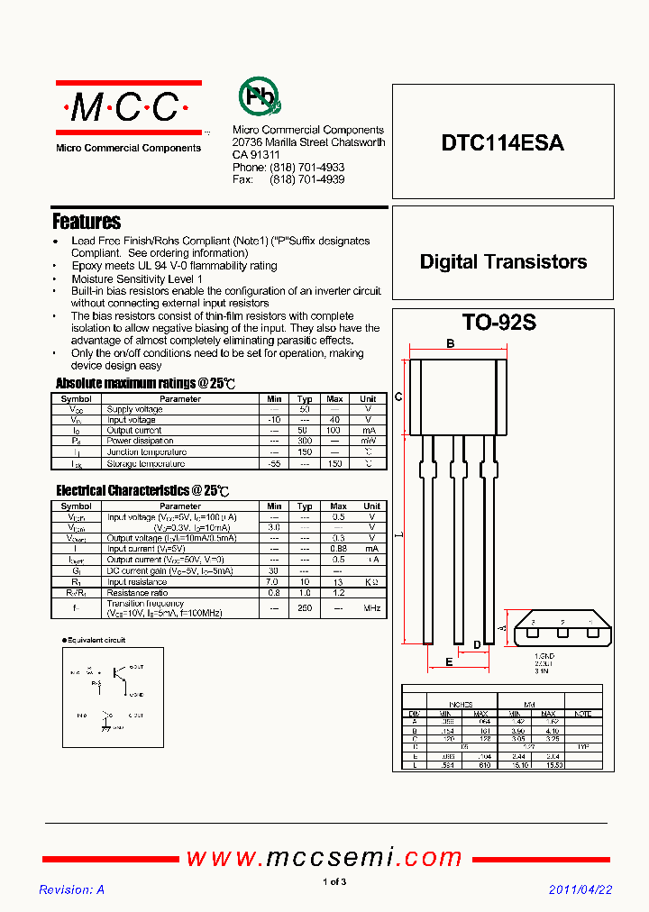 DTC114ESA_2311005.PDF Datasheet