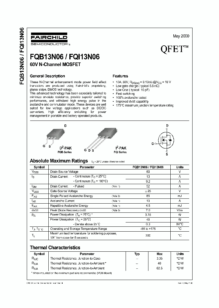 FQB13N06_2406390.PDF Datasheet