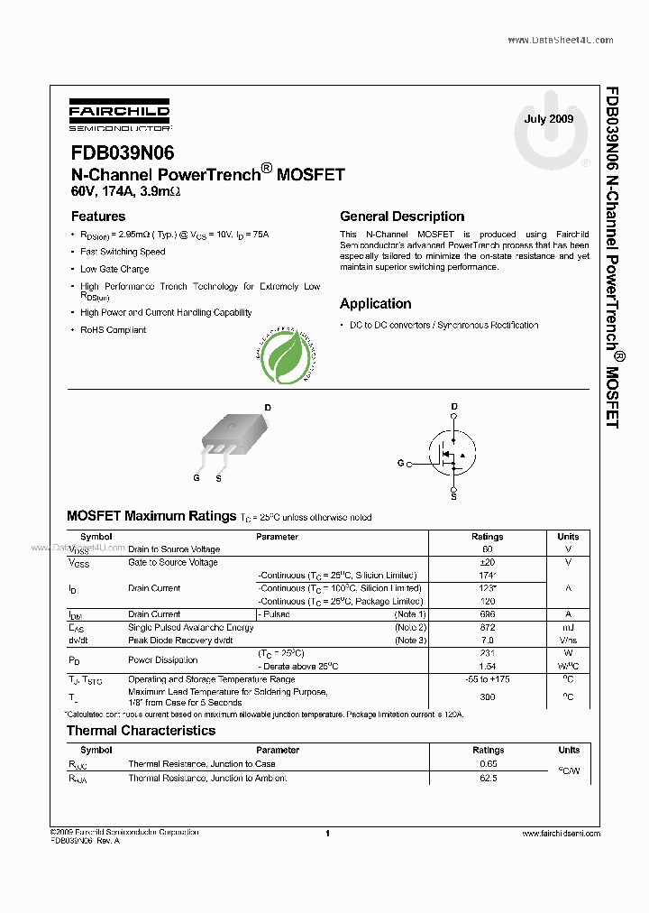 FDB039N06_2706088.PDF Datasheet