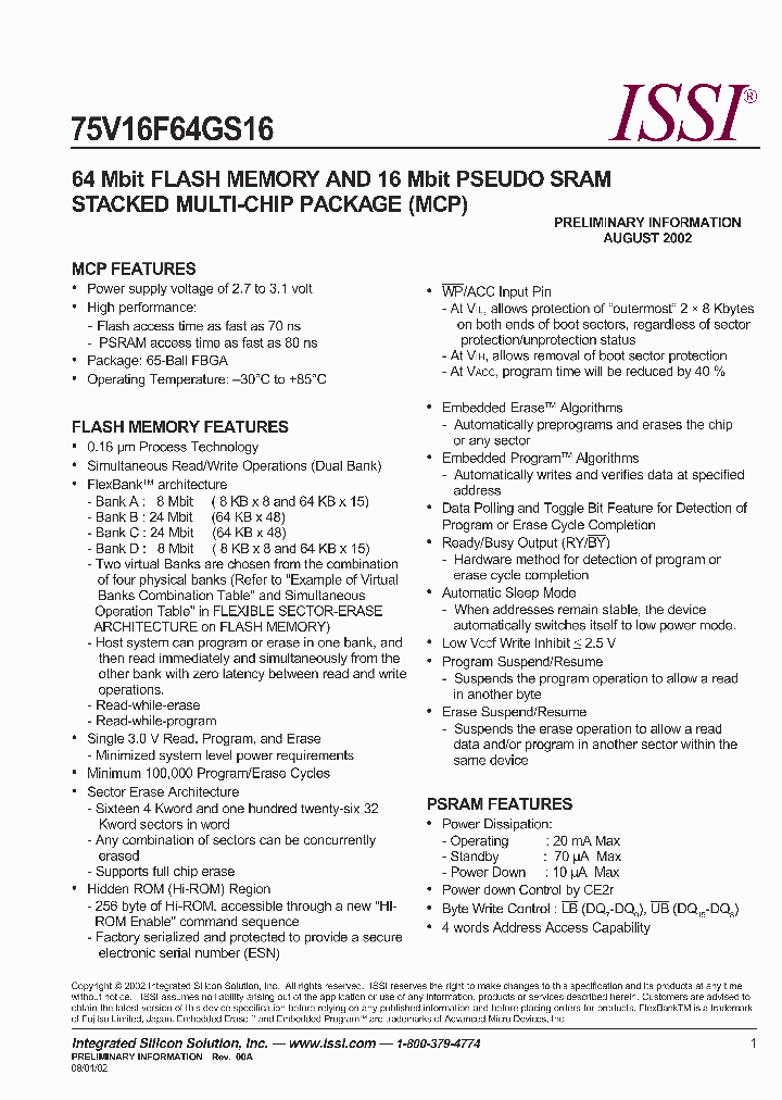 IS75V16F64GS16-7080DI_2712903.PDF Datasheet