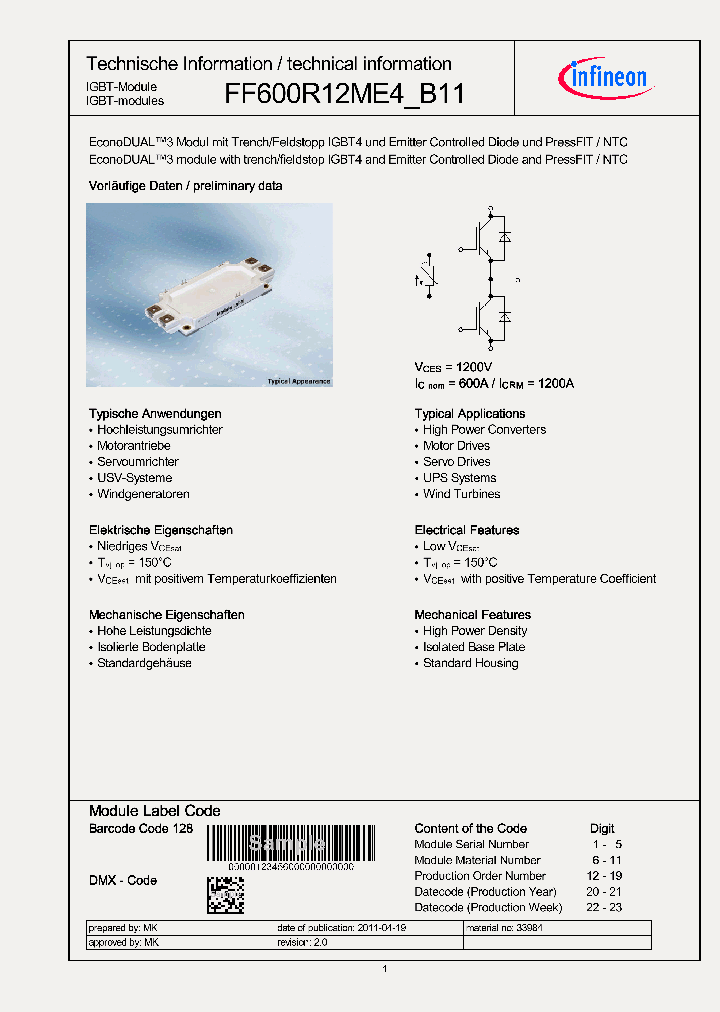 FF600R12ME4B11_2746581.PDF Datasheet