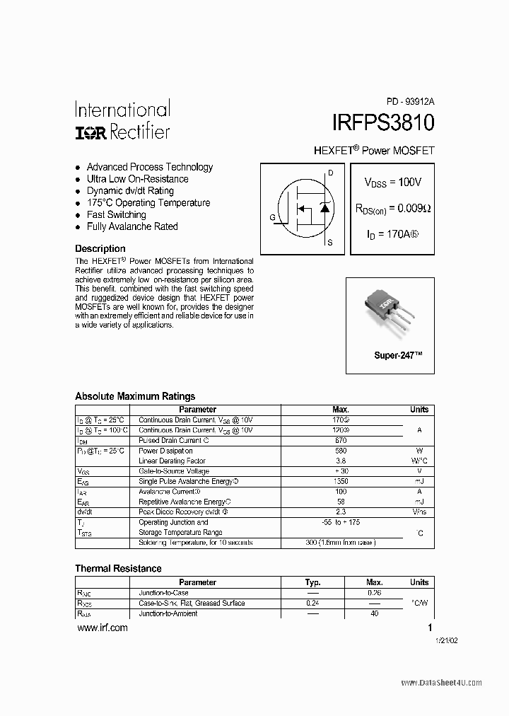 IRFPS3810_2889601.PDF Datasheet