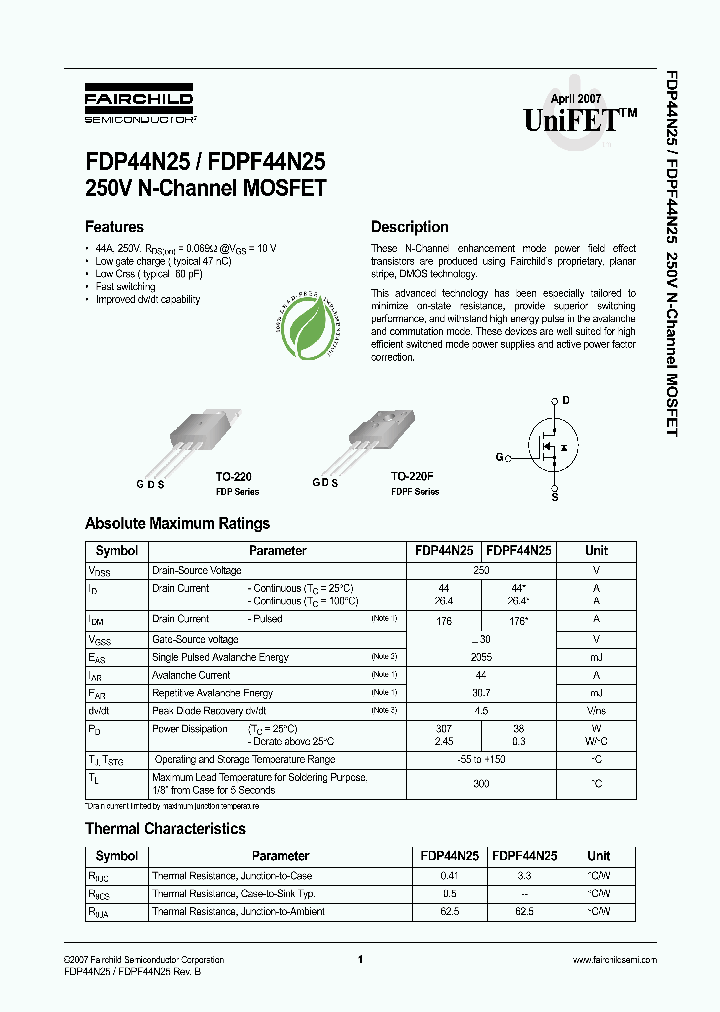 FDP44N25_2932570.PDF Datasheet