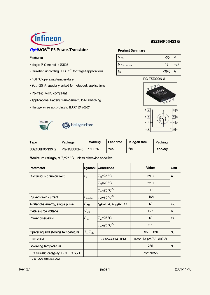 BSZ180P03NS3G_2964823.PDF Datasheet