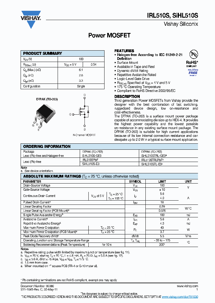 IRL510SPBF_2991054.PDF Datasheet