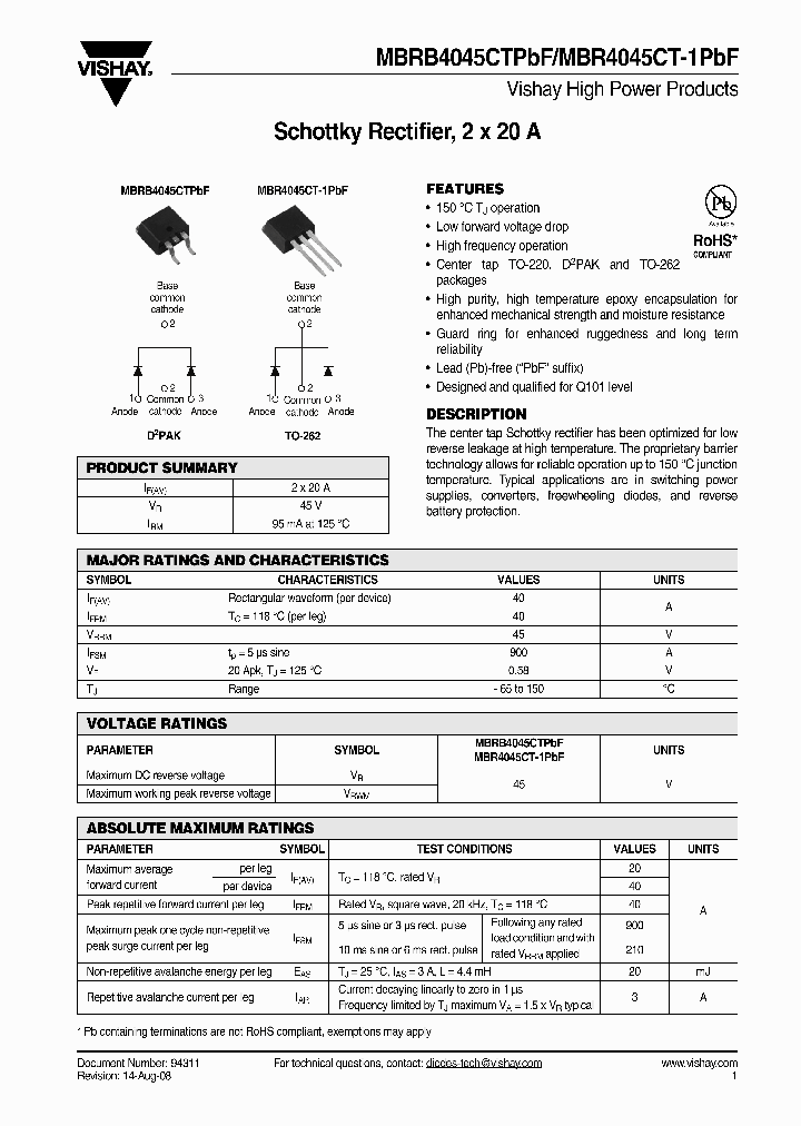 MBR4045CT-1PBF_2997137.PDF Datasheet