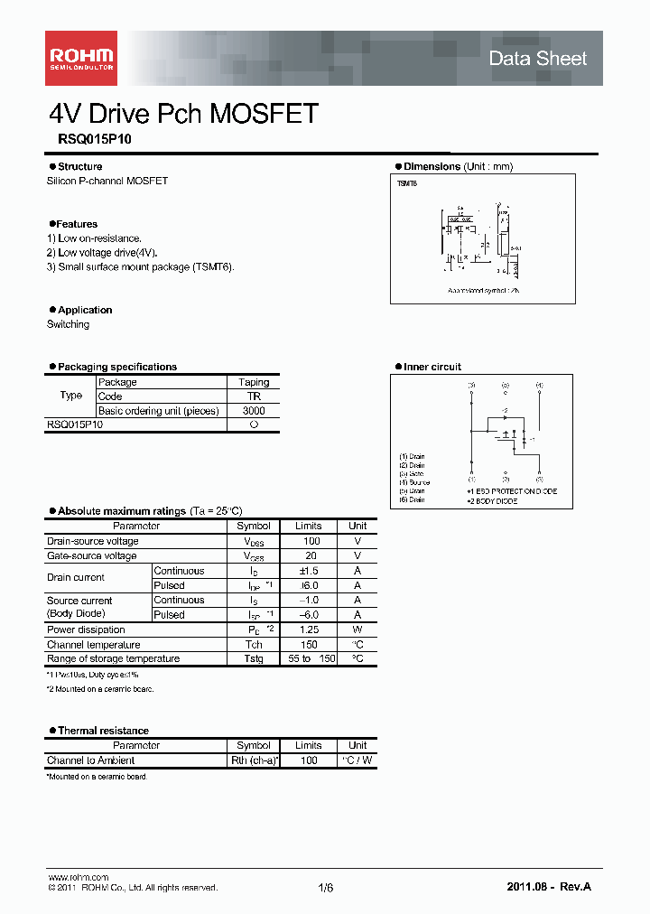 RSQ015P10_3121544.PDF Datasheet