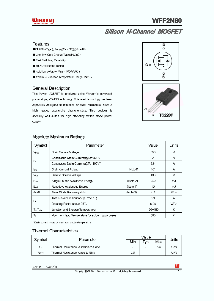 WFF2N60_3188145.PDF Datasheet