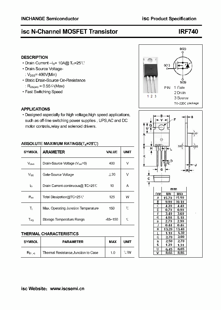 IRF740_3229764.PDF Datasheet