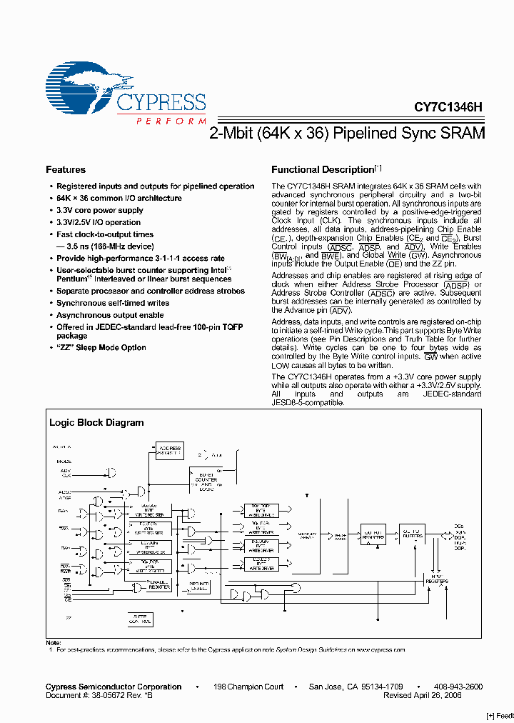 CY7C1346H-166AXI_3278764.PDF Datasheet